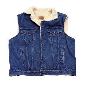 Men's Denim Sherpa Lined Trucker Vest With Snap Closure VTG USA Made